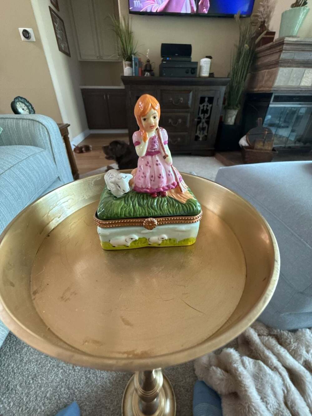 Vintage Little Bo Peep Porcelain Hinged Trinket Box